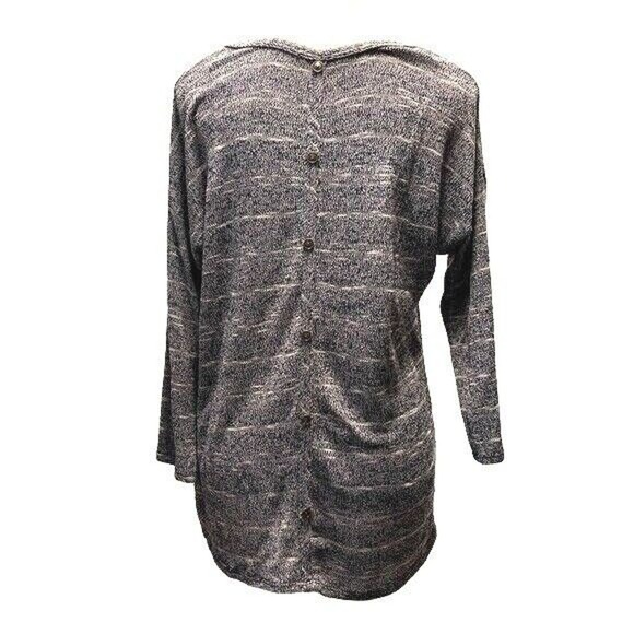 Charming Charlie Size M 3/4 Sleeve Sweater Navy Gray Stripes Back Button Detail - Picture 2 of 6